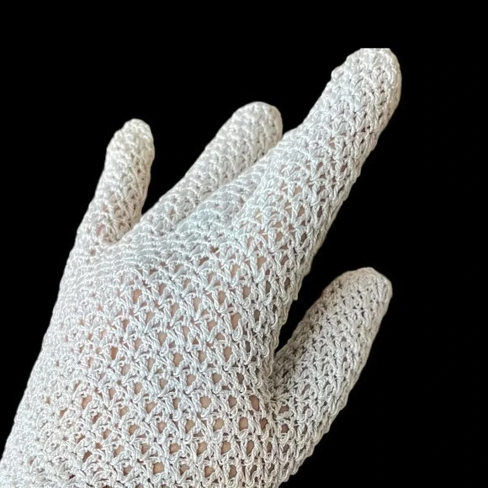 Vintage 1950’s Women's Blue Cotton Dress Gloves Crocheted Lace New Deadstock